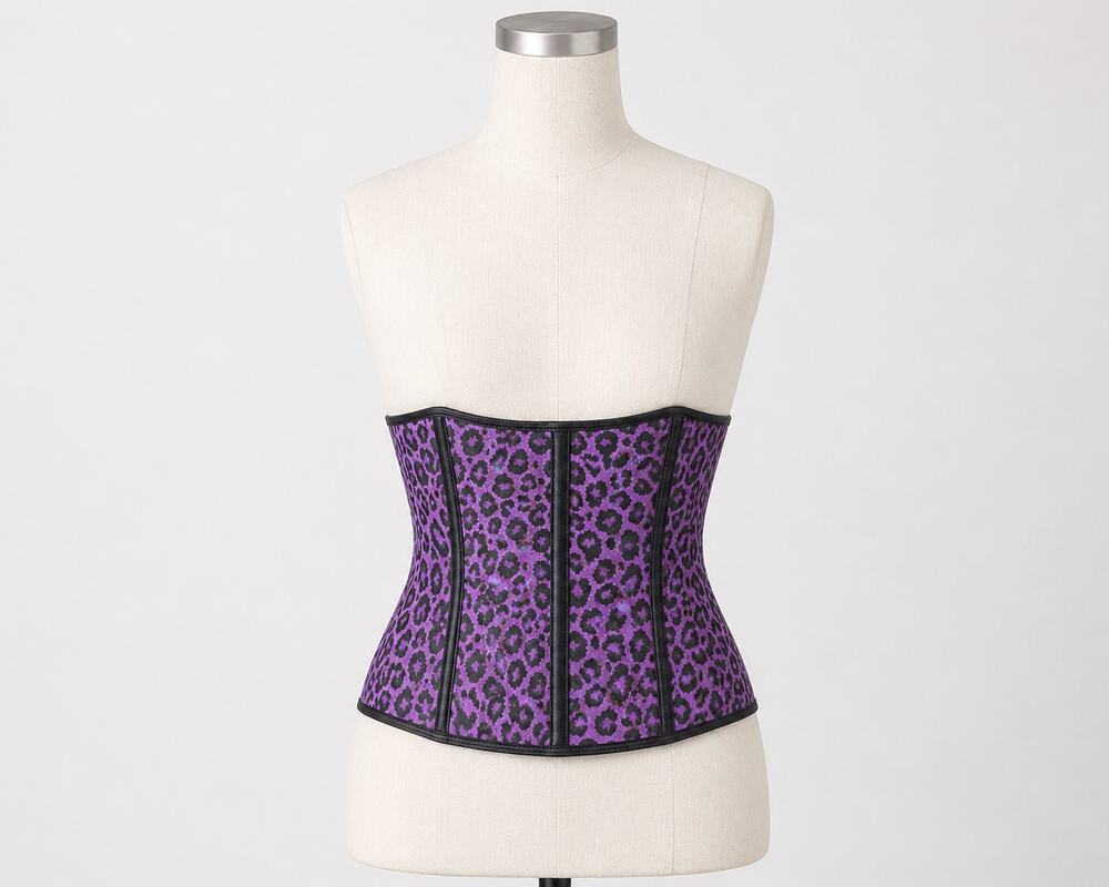 Corset Waist Trainer Purple Leopard Print L Satiny